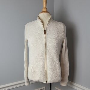 TALBOTS Cream Sherpa Knit Full Zip Mock Neck Activewear Lightweight Jacket Sz MP